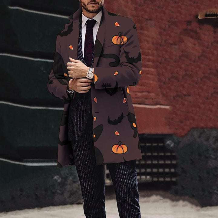 Herren Eleganter Trenchcoat mit Halloween-Motiv und klassischem Schnitt Aliams