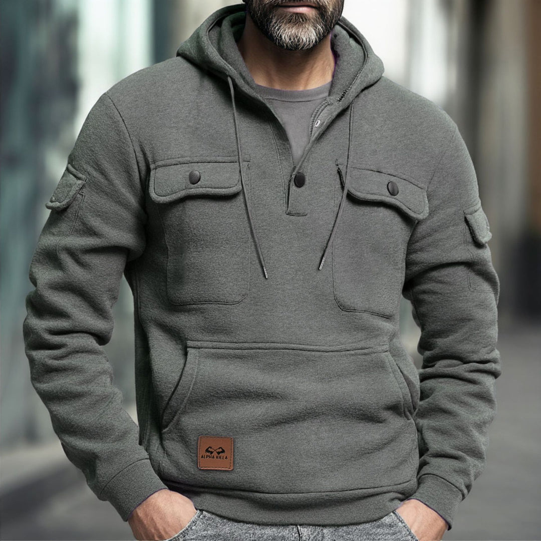 Herren Fleece-Hoodie mit praktischen Brusttaschen Aliams