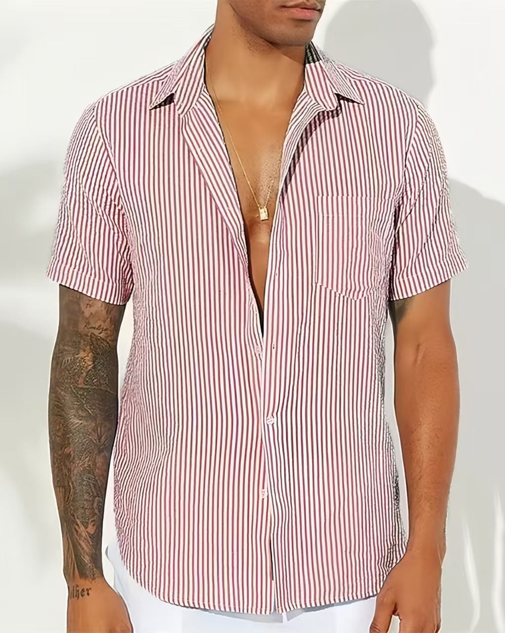 Herren Freizeit gestreiftes kurzärmeliges Button-Up Hemd Aliams