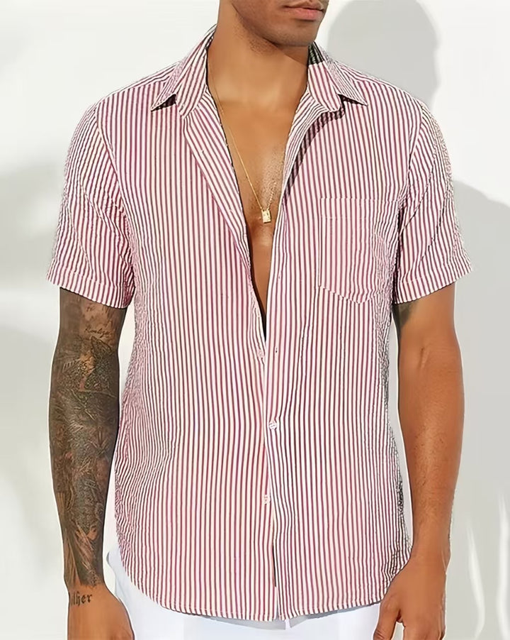 Herren Freizeit gestreiftes kurzärmeliges Button-Up Hemd Aliams
