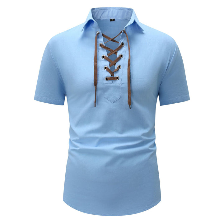 Herren Kurzarmhemd mit eleganter Schnürung Aliams