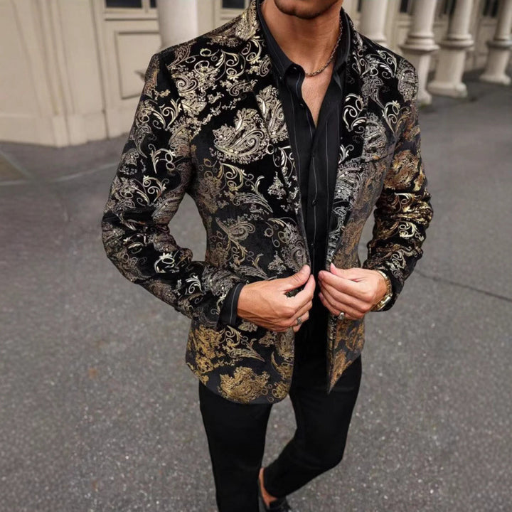 Herren Eleganter Samt-Blazer mit floralem Design und glänzenden Akzenten Aliams