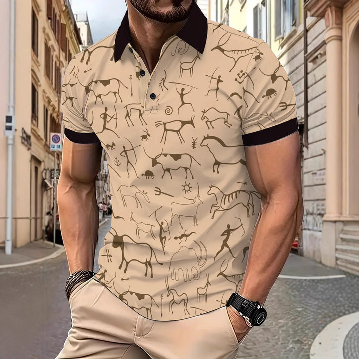 Herren Sportliches Polohemd mit einzigartigem Höhlenmalerei-Design Aliams