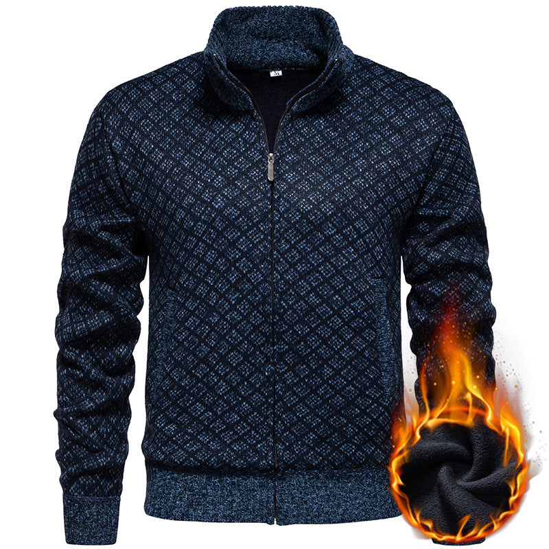 Herren Strickjacke mit modernem Zipper und feinem Karomuster Aliams