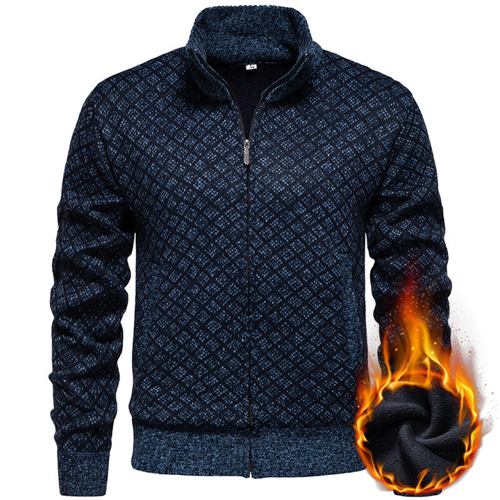 Herren Strickjacke mit modernem Zipper und feinem Karomuster Aliams
