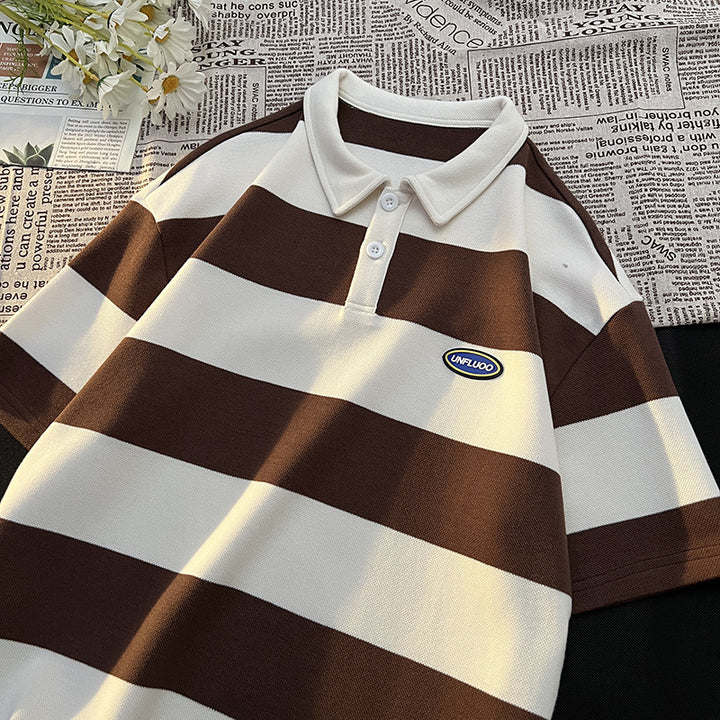 Herren gestreiftes Kurzarm-Polohemd aus atmungsaktivem Baumwollmaterial Aliams