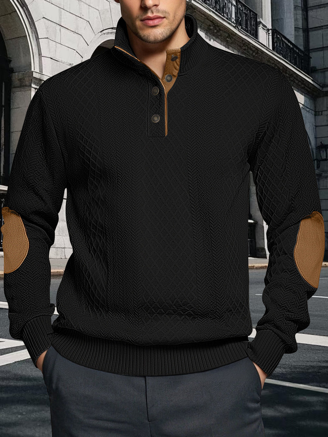 Herren Strickpullover mit strukturiertem Design und Lederpatches Aliams