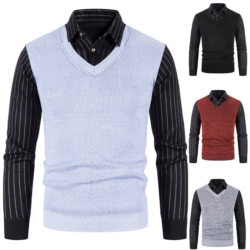 Herren Strickpullover mit V-Ausschnitt und kontrastierenden Ärmeln Aliams