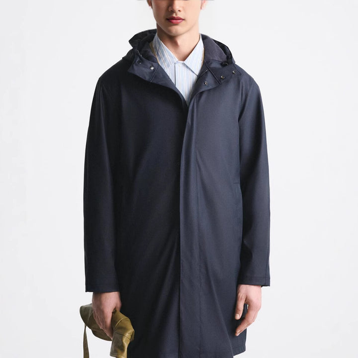 Herren Regenmantel mit praktischer Kapuze und längerem Schnitt Hedi-Mode