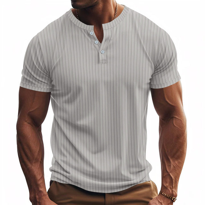 Herren Kurzarm Henley-Shirt mit Streifenmuster und praktischen Knöpfen Aliams