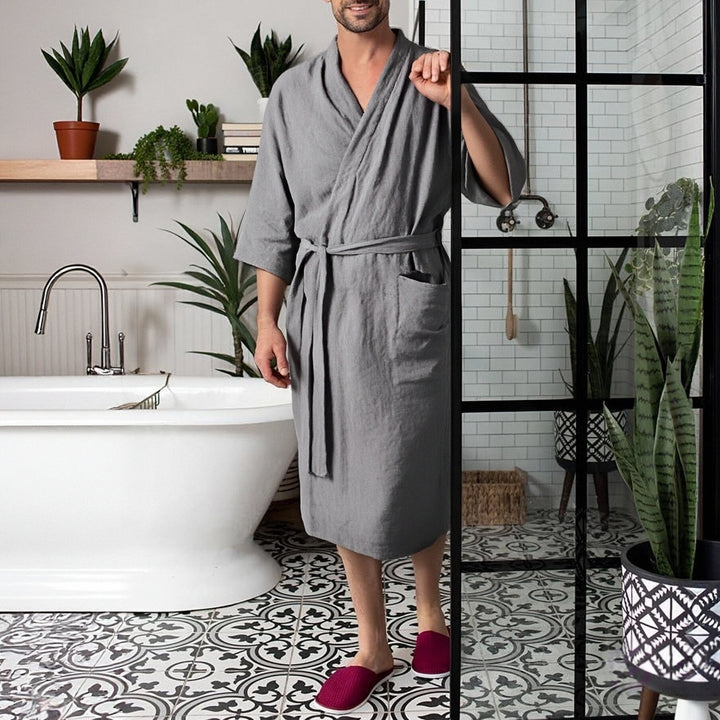 Herren eleganter Bademantel aus hochwertigem Leinen Aliams