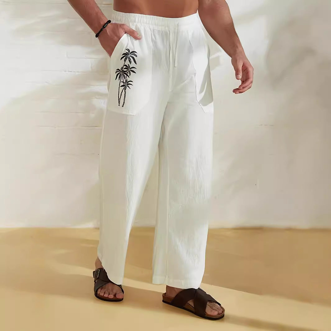 Herren entspannte Strandhose mit Palmendruck Aliams