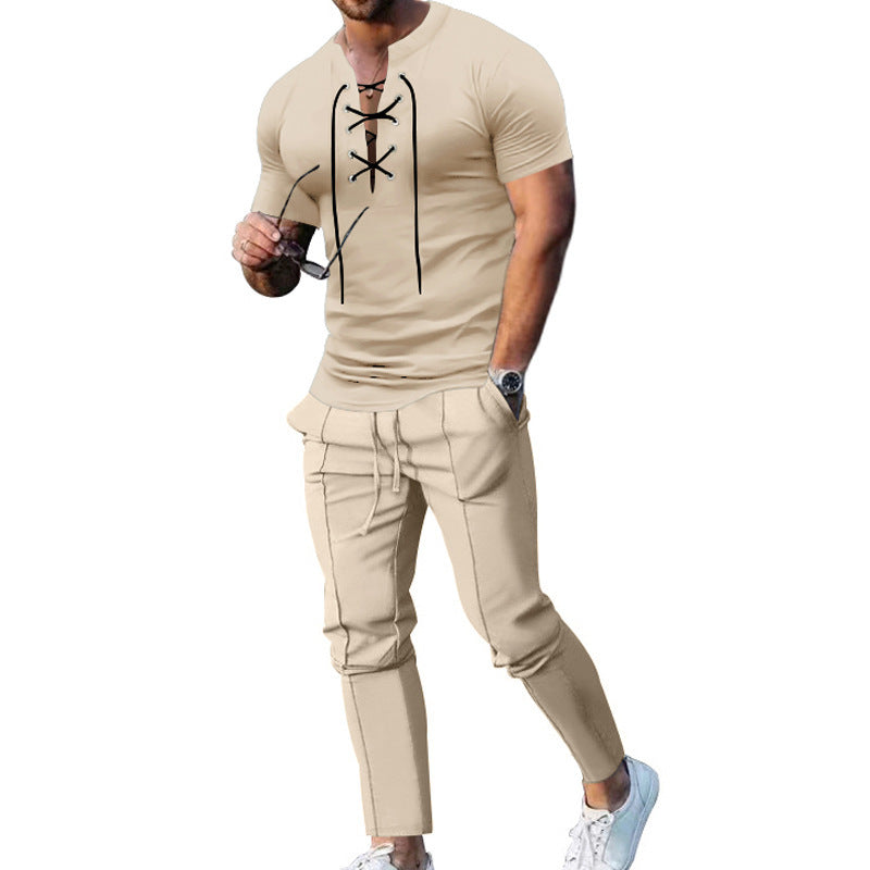 Herren Freizeit-Set mit lässigem Henley-Oberteil und modernen Jogginghosen Aliams