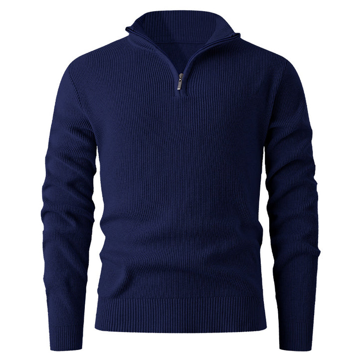 Herren Stehkragenpullover mit modernem Reißverschluss und feinem Rippstrick Aliams