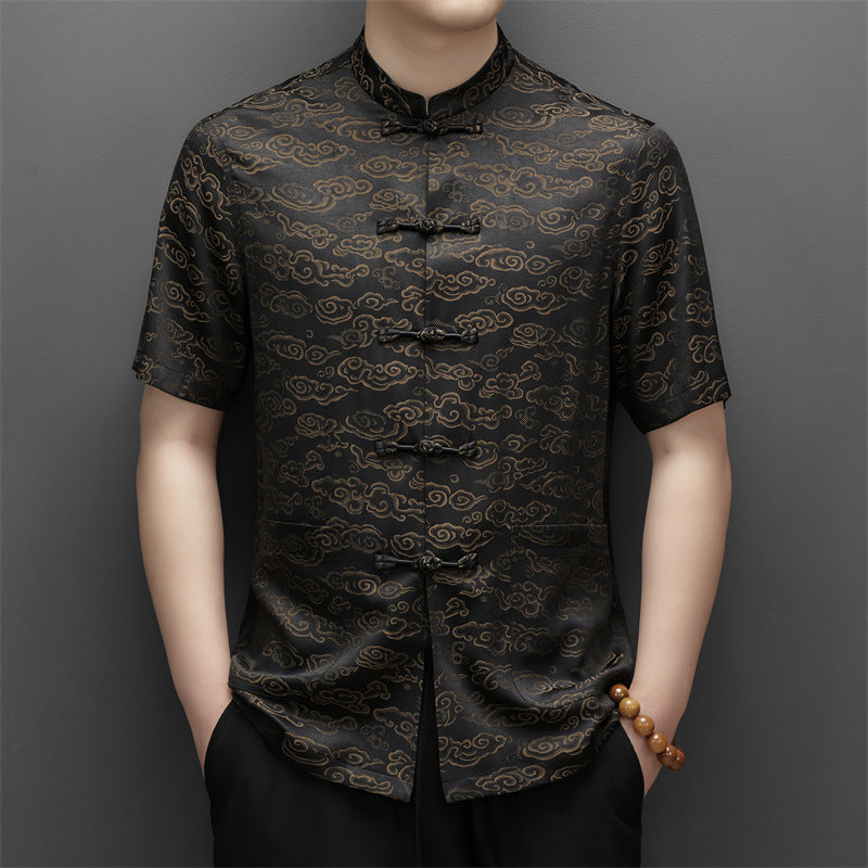 Herren Kurzarmhemd im asiatischen Stil mit traditionellem Muster Aliams