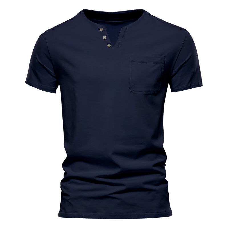 Herren Kurzarm-Henley-Shirt mit Knopfleiste und praktischer Brusttasche Aliams