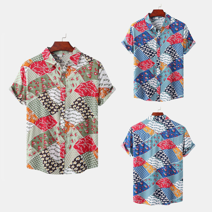 Herren Kurzarmhemd im kreativen Patchwork-Stil mit strukturierten Details Aliams