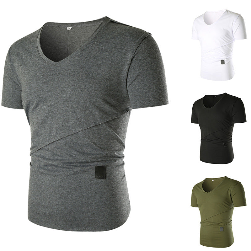 Herren V-Ausschnitt T-Shirt mit asymmetrischem Schnitt und elastischem Bund Aliams