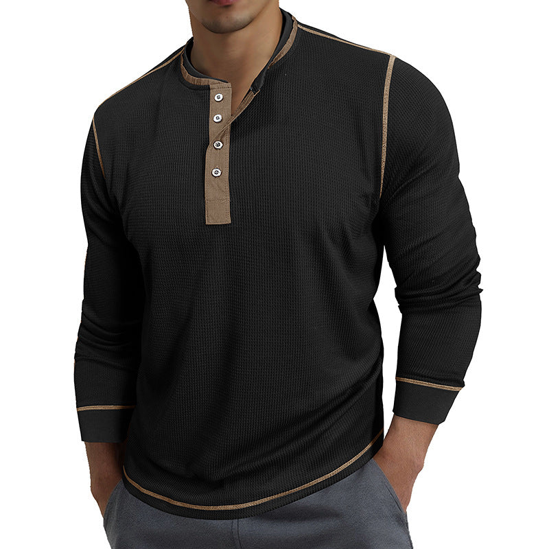 Herren Waffelstruktur Langarmshirt mit modischem Henley-Ausschnitt Aliams