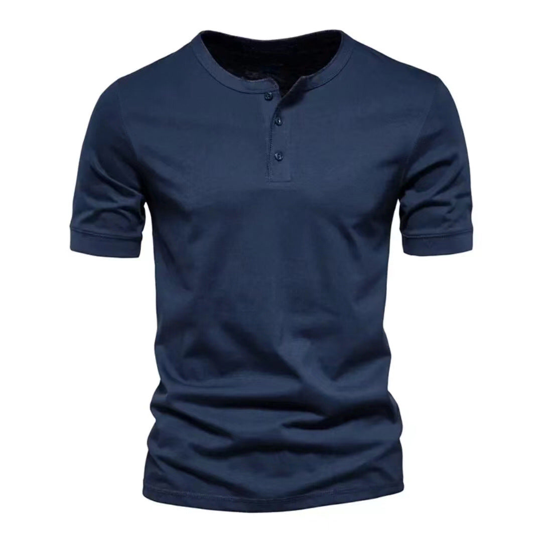 Herren Kurzarm-Henley-Shirt mit Knopfleiste und strukturierter Oberfläche Aliams