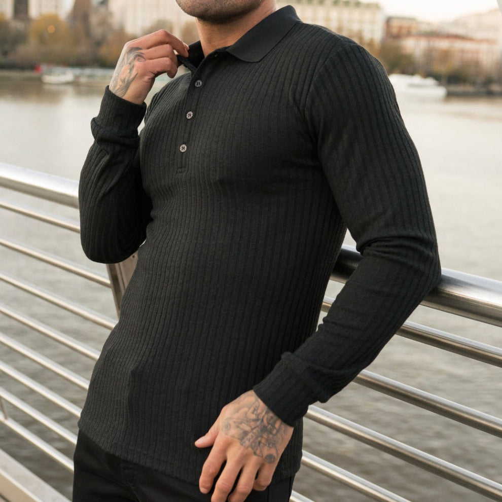 Herren elegantes langärmliges Poloshirt im strukturierten Design Aliams