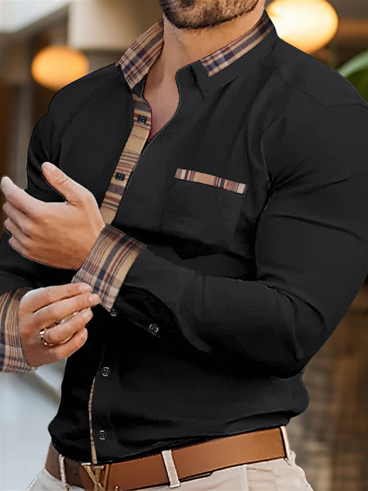 Herren Elegantes Kurzarmhemd mit kontrastierendem Kragen und Brusttasche Aliams