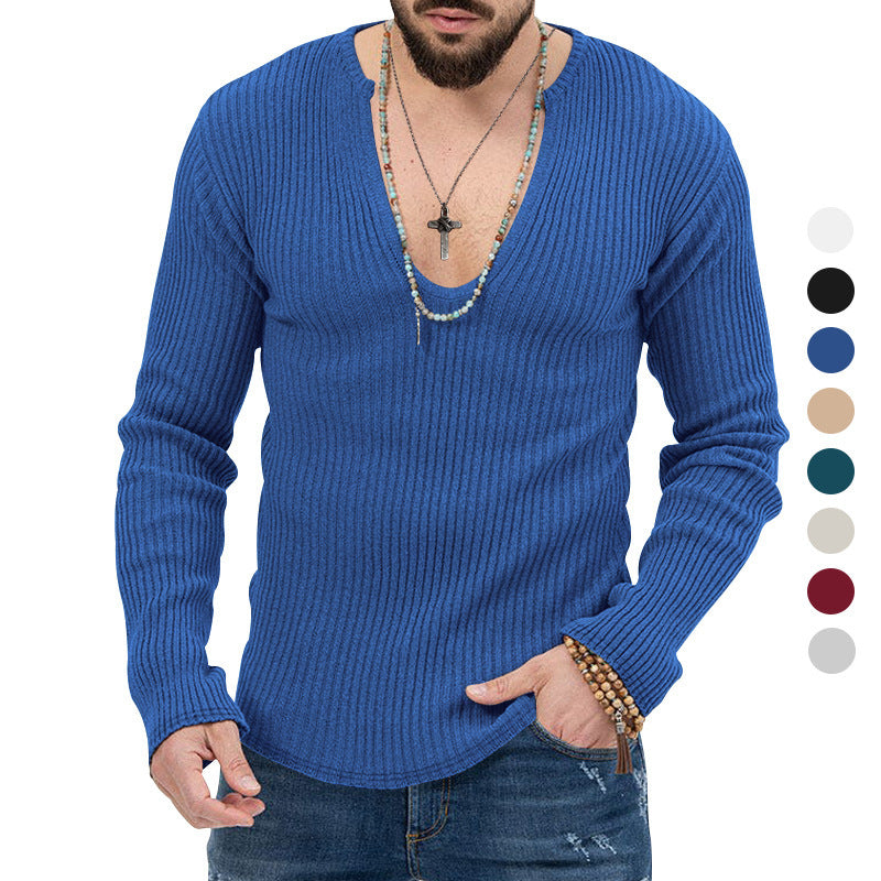Herren elegantes Langarmshirt mit tiefem V-Ausschnitt und strukturiertem Gewebe Aliams
