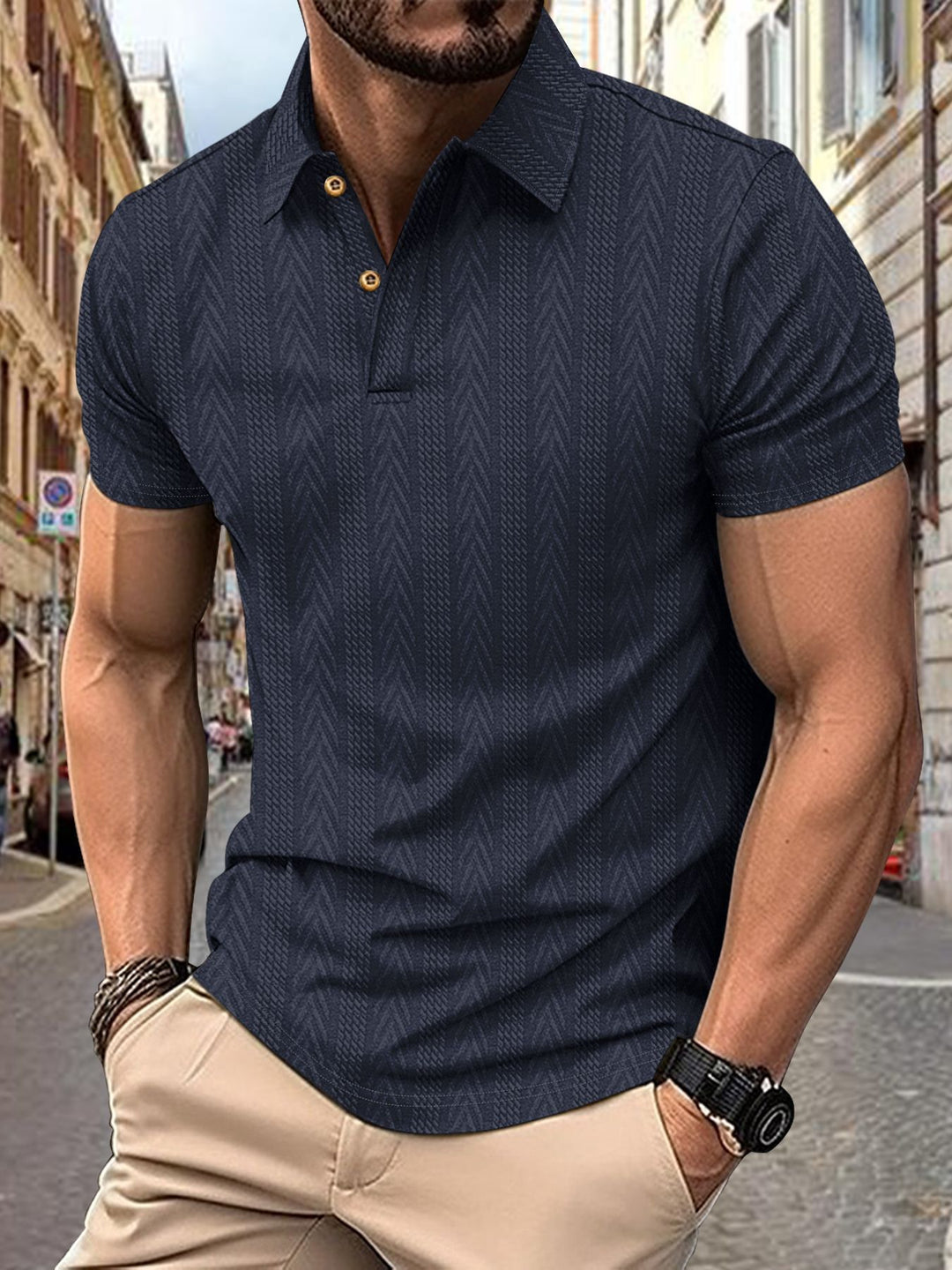 Herren Kurzarm Poloshirt mit strukturiertem Design und eleganter Knopfleiste Aliams