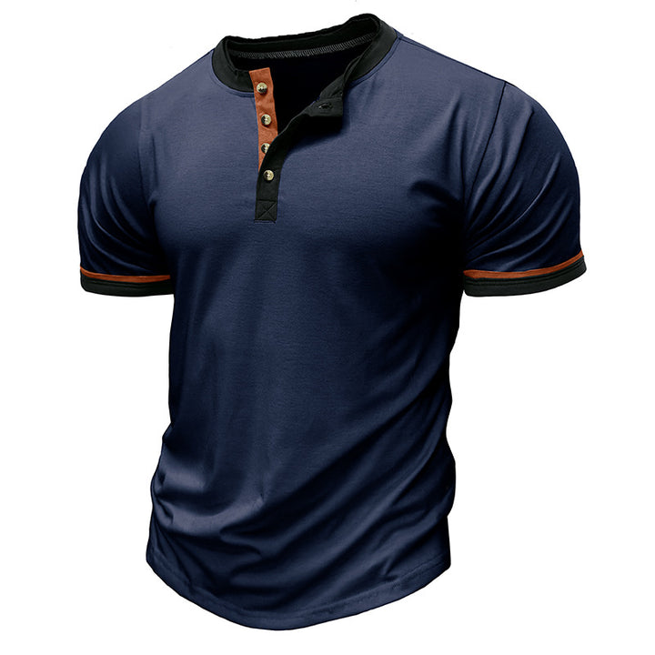 Herren Kurzarm-Henley-Shirt mit eleganten Kontrastdetails und bequemer Knopfleiste Aliams
