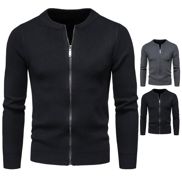 Herren stylische Strickjacke mit modernem Zipper und hohem Kragen Aliams