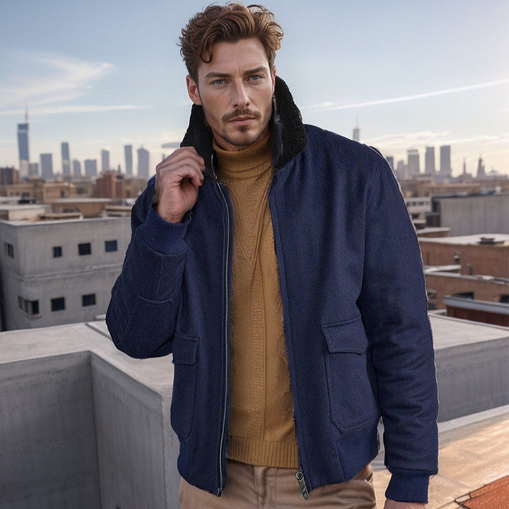 Herren warme Fleecejacke mit Stehkragen und praktischen Taschen Aliams