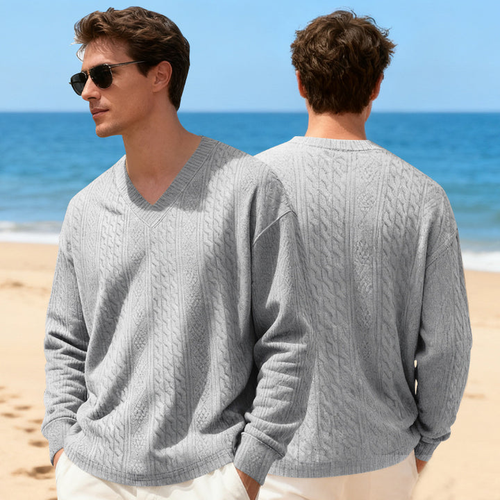Herren Strickpullover mit V-Ausschnitt und Zopfmuster Aliams