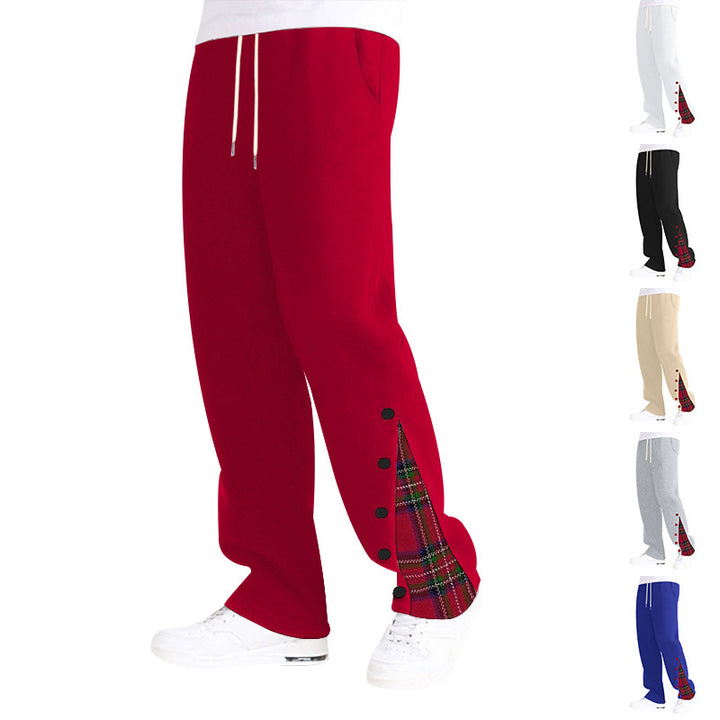 Herren bequeme Freizeithose mit seitlichen Knopfdetails und Karomuster Aliams