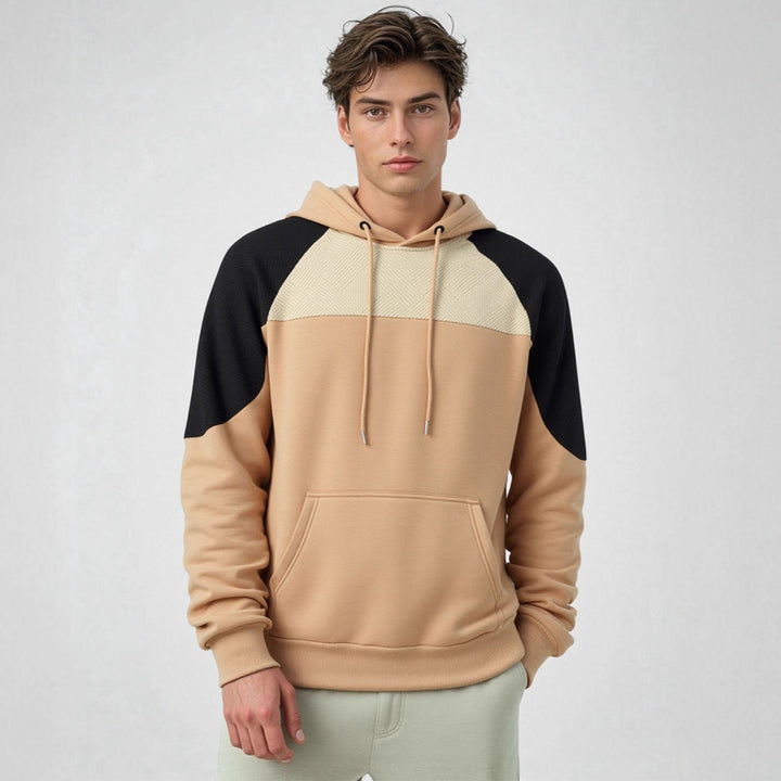 Herren sportlicher Kapuzenpullover mit geometrischen Akzenten und Kängurutasche Aliams