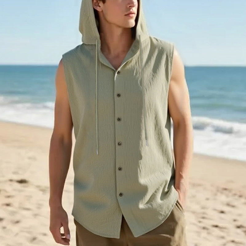 Herren ärmelloses Kapuzenshirt mit Knopfleiste und lässigem Schnitt Aliams