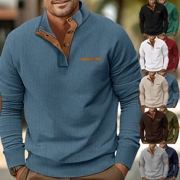 Herren Pullover mit Reißverschluss und Lederdetails Aliams
