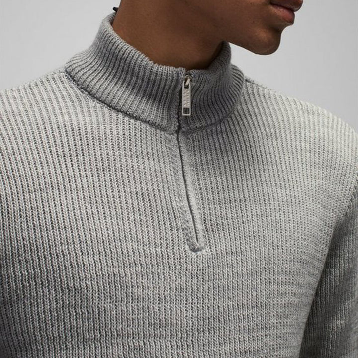 Herren raffinierter Strickpullover mit hohem Kragen und kurzer Reißverschluss Aliams