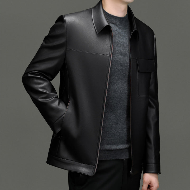 Herren Kunstlederjacke mit praktischen Reißverschlusstaschen Aliams