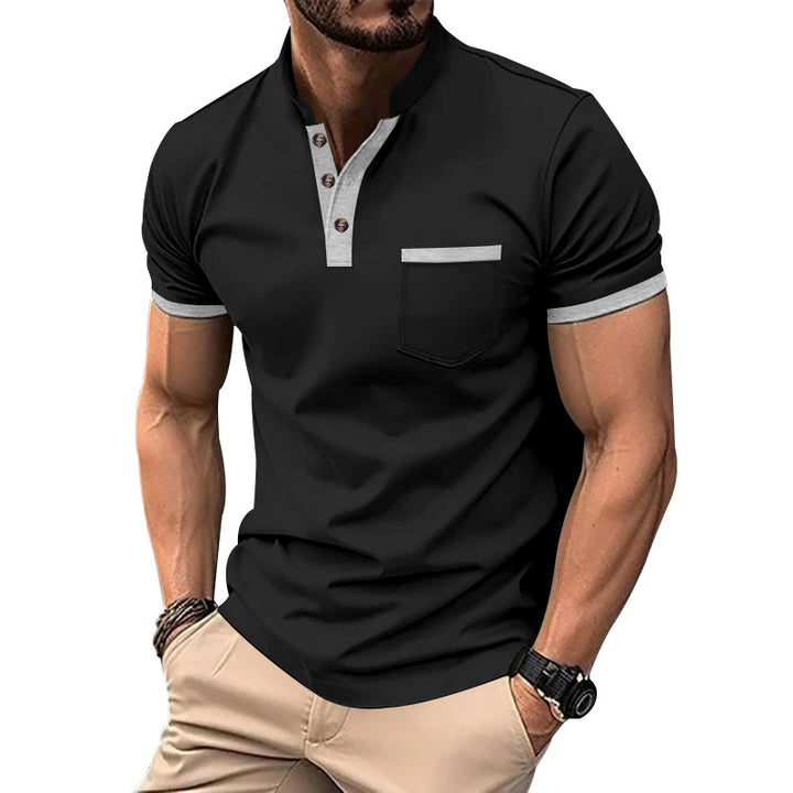 Herren Kurzarm-Henley-T-Shirt mit Button-Down-Kragen und Brusttasche Aliams