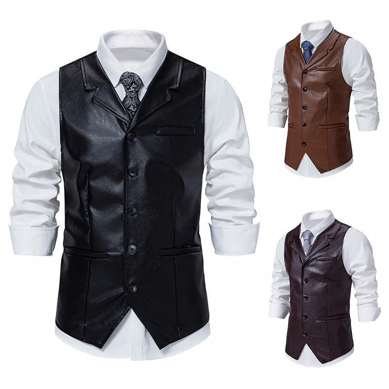 Herren elegante Kunstlederweste Aliams