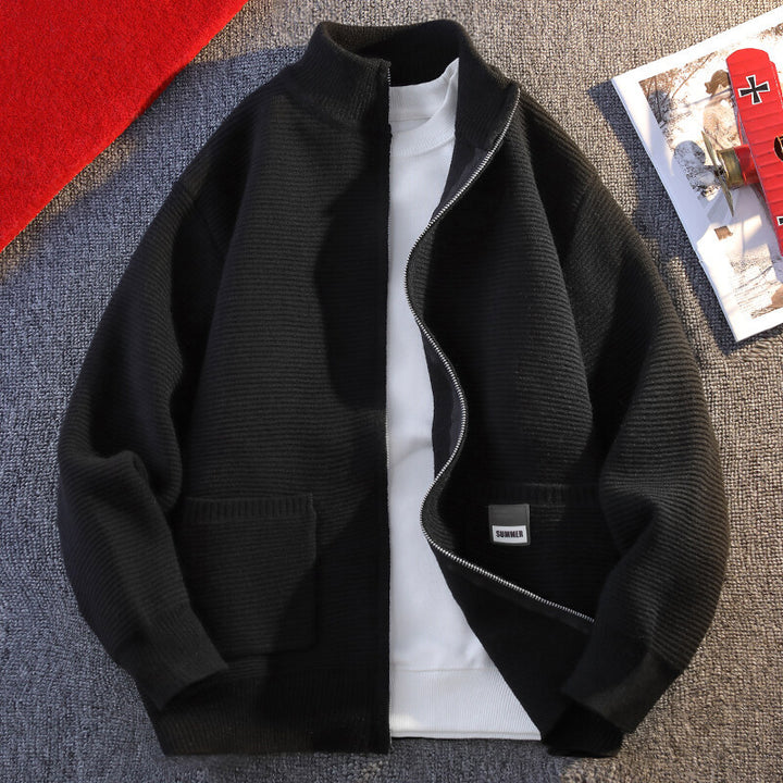 Herren Gemusterte Strickjacke mit hohem Kragen und Taschen Aliams