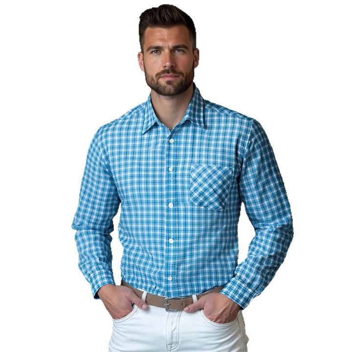 Herren karierter Langarmhemd mit Brusttasche Aliams