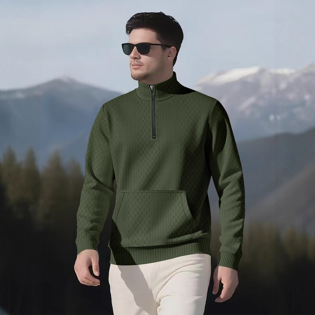 Herren Sweatpullover mit Stehkragen und praktischen Taschen Aliams