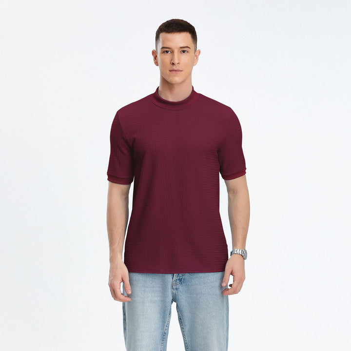 Herren Kurzarm-Oberteil mit modernem Stehkragen und strukturiertem Stoff Aliams