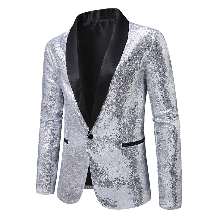Herren eleganter Pailletten Blazer mit glänzendem Revers Aliams