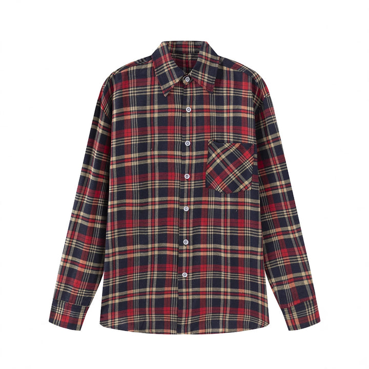 Herren karierter Langarmhemd mit Brusttasche aus weicher Baumwolle Aliams