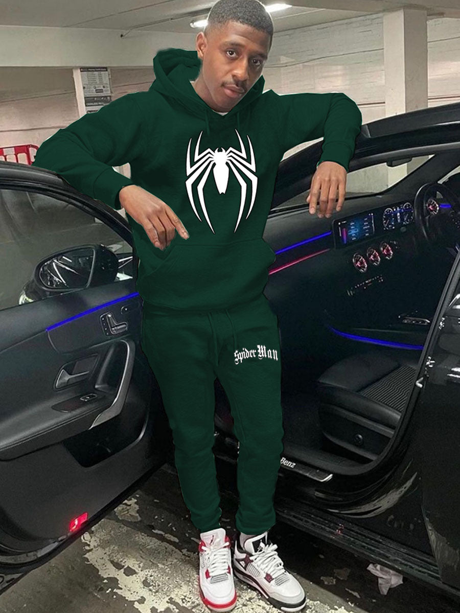 Herren Sportliches Kapuzenpullover und Jogginghose Set mit auffälligem Spider-Motiv Aliams