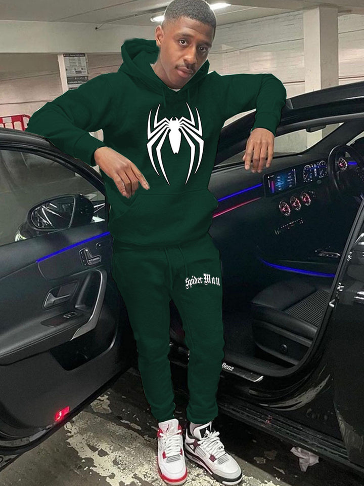 Herren Sportliches Kapuzenpullover und Jogginghose Set mit auffälligem Spider-Motiv Aliams