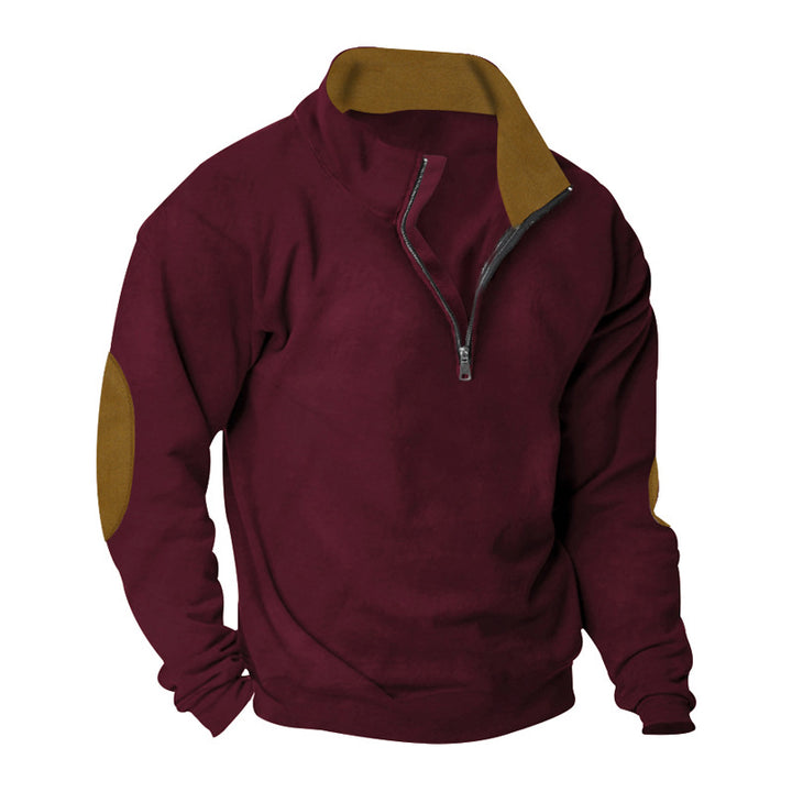 Herren Fleece Sweatshirt mit Stehkragen und schicken Kontrastärmel Aliams