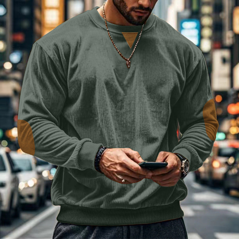 Herren gemütlicher Rundhals Pullover mit Ellbogenpatches Aliams